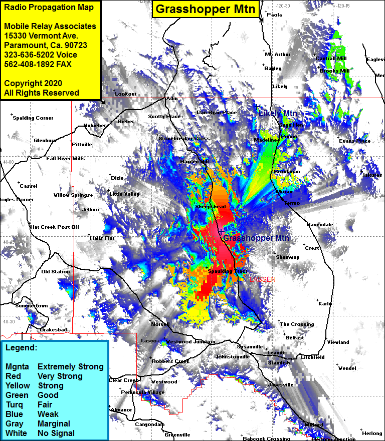 heat map radio coverage Grasshopper Mtn